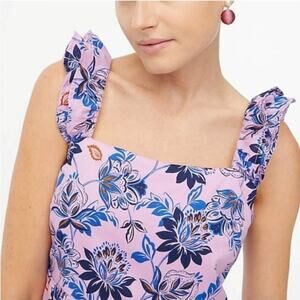 J. Crew Factory Smokey Lilac midi dress, blue and black floral. 100% cotton.